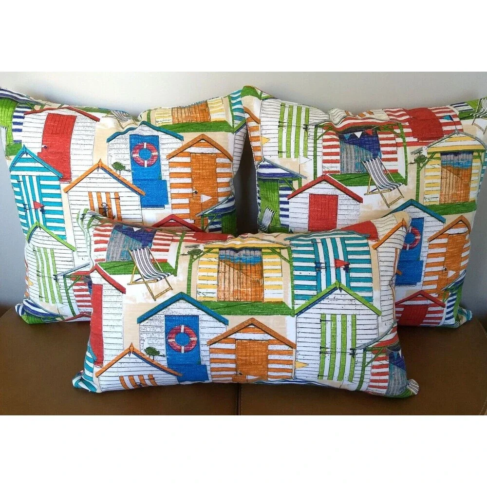 Richloom SOLARIUM BEACH HUTS 14X24‎ LUMBAR OUTDOOR Zipper Throw Pillow Cover NEW
